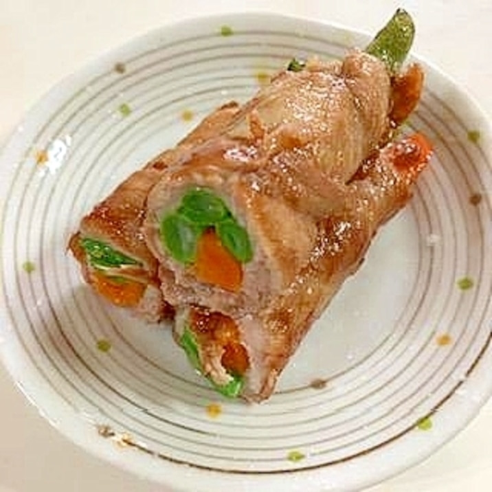 いんげんとにんじんの 甘辛肉巻き